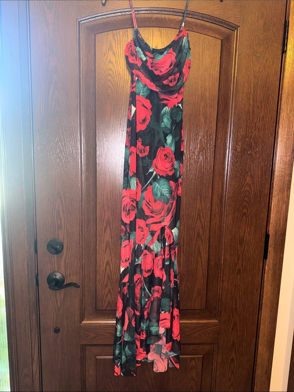 Black Maxi Dress with Red Rose Print